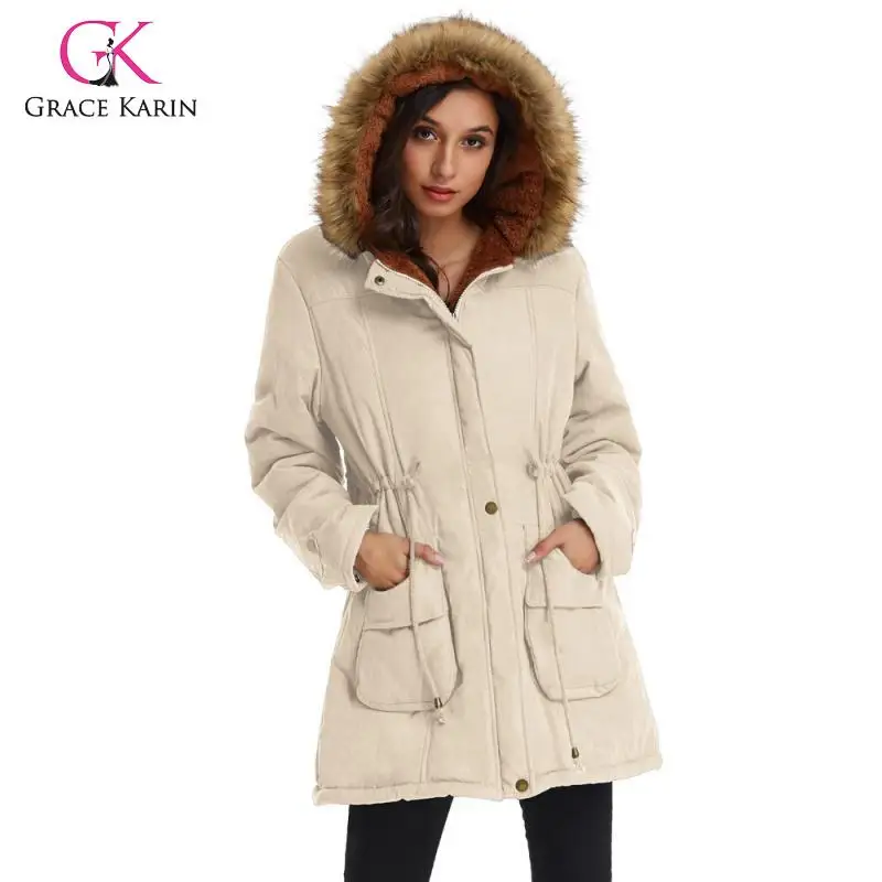 low cost  Grace Karin Women's Winter Jacket Thermal Thicken Fleece Lined Coat Outerwear Military Hooded Pocke