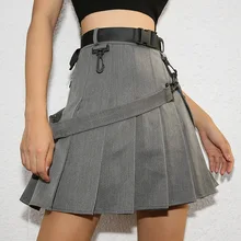 Серый Осень Зима Готический плиссированная юбка с поясом длинная юбка в пайетках женские Faldas Mujer Moda Высокая талия корейский мини