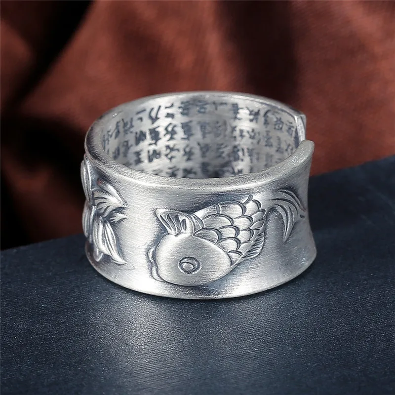 Cena V. YA Thai Silver fish Lotus pierścienie kwiatowe dla kobiet mężczyzn oryginalny 990 Sterling Silver biżuteria regulowany rozmiar