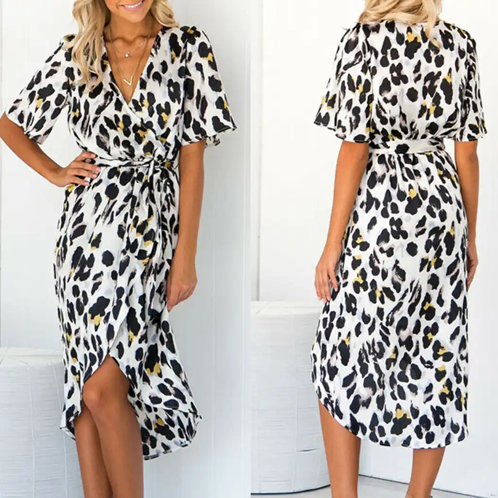 leopard midi wrap dress