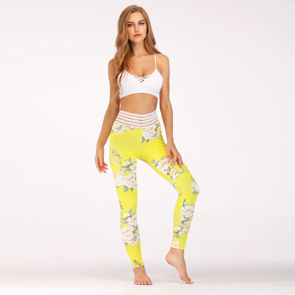 

Transparent Jungle Pants Poket Women Running Pants Floral Wear Gym Tights Fitness Running Sport Speed Workout Leggings