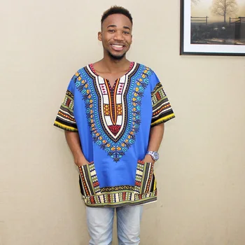 

2019 Fashion African Dashiki Print 100% Cotton Short Casual T-Shirt For Unisex African Clothing