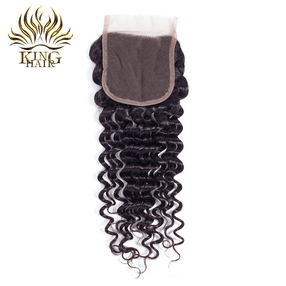 King Brazilian Deep Wave 13*4 Ear to Ear Lace Frontal Closure Free Part 100% Remy Human Hair Extensions 10-20 Inch Lace Closure