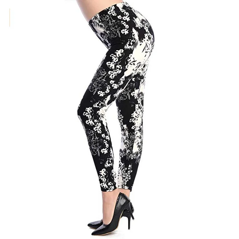 YSDNCHI напечатанные камуфляжные леггинсы для фитнеса для женщин модные Обтягивающие Леггинсы пуш-ап эластичные тонкие спортивные штаны - Цвет: BlackWhite Flora Ink
