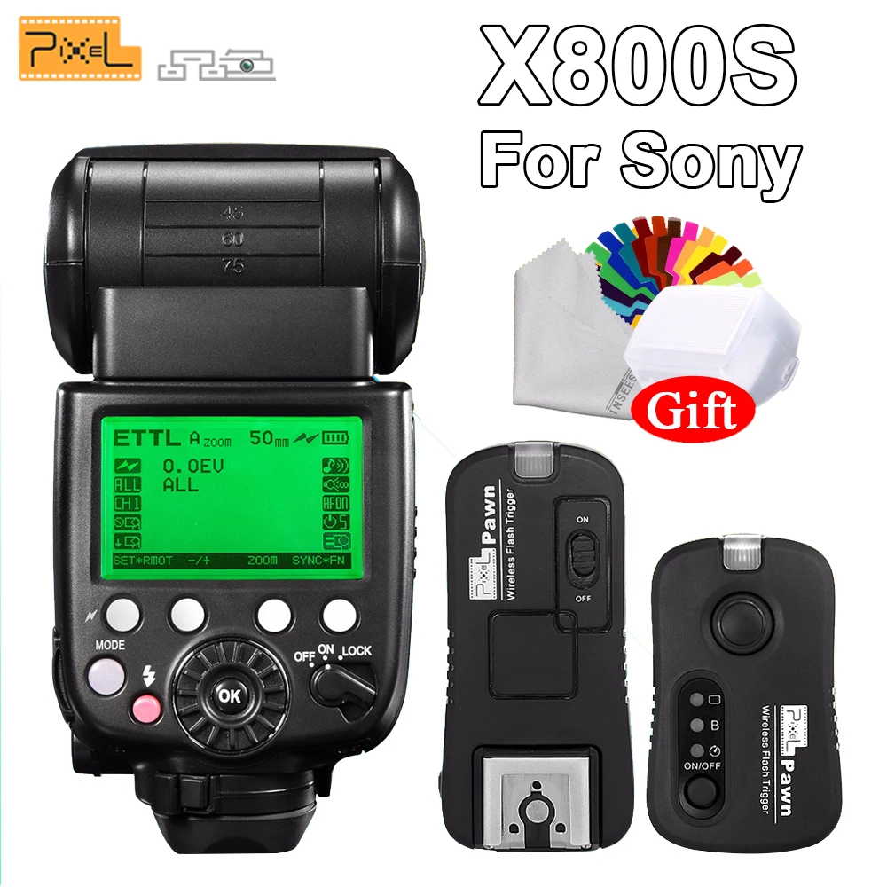 

PIXEL X800S Standard 2.4G TTL HSS Speedlight+TF-365 Wireless Flash Trigger For Sony A7S A7SII A RX1 HX50 A6000 A6300 DSLR Camera