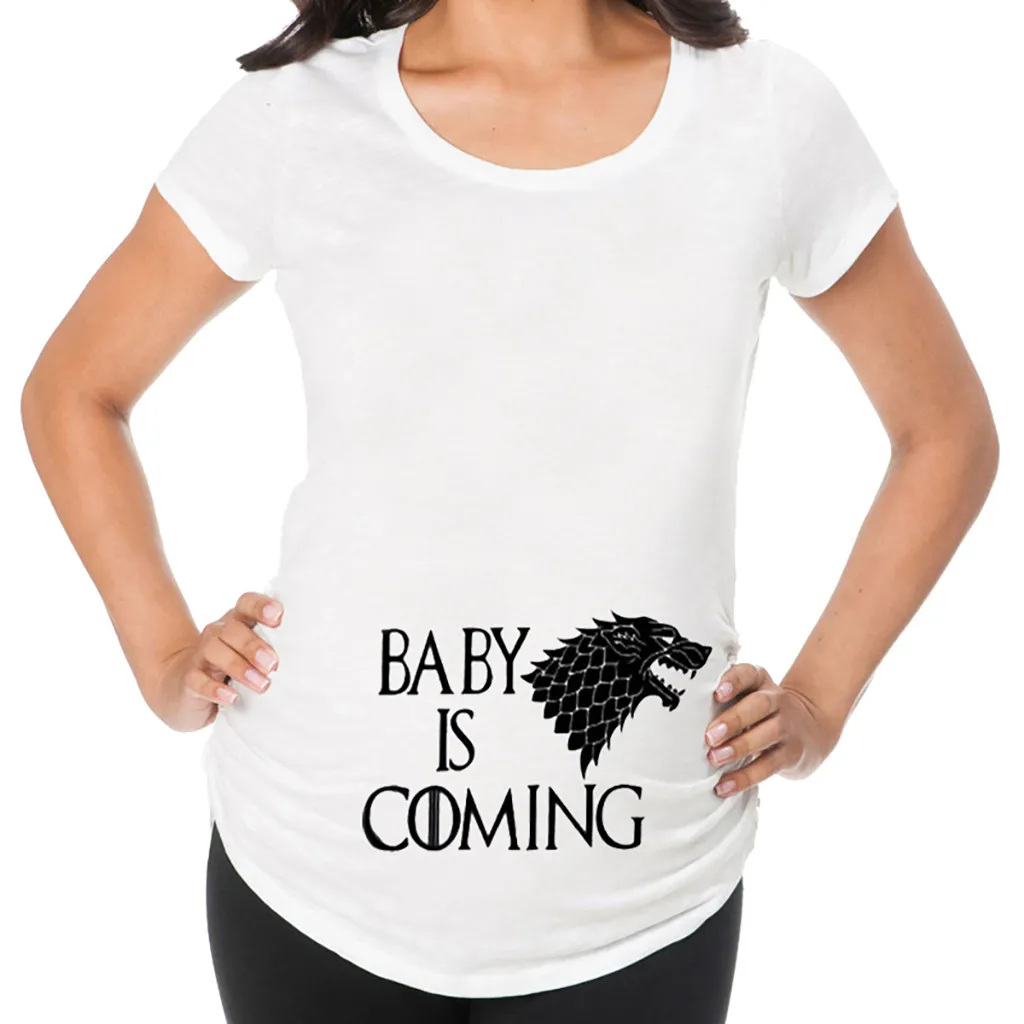 ARLONEET размера плюс, Забавные Рубашки для беременных женщин, с коротким рукавом, с круглым вырезом, с принтом букв, Детская футболка
