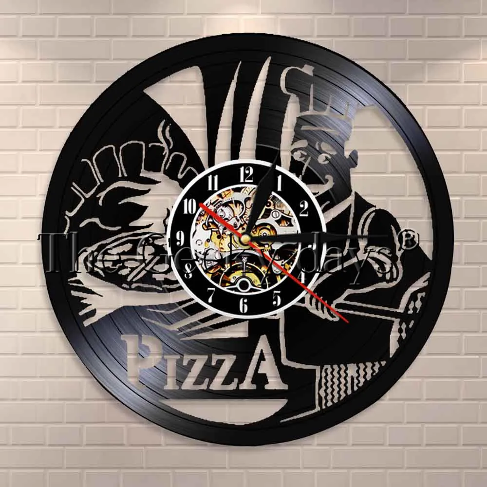 Настенные часы с изображением пиццы и теней, Виниловая пластинка, современный дизайн, настенные часы для кухни, декор для кухни