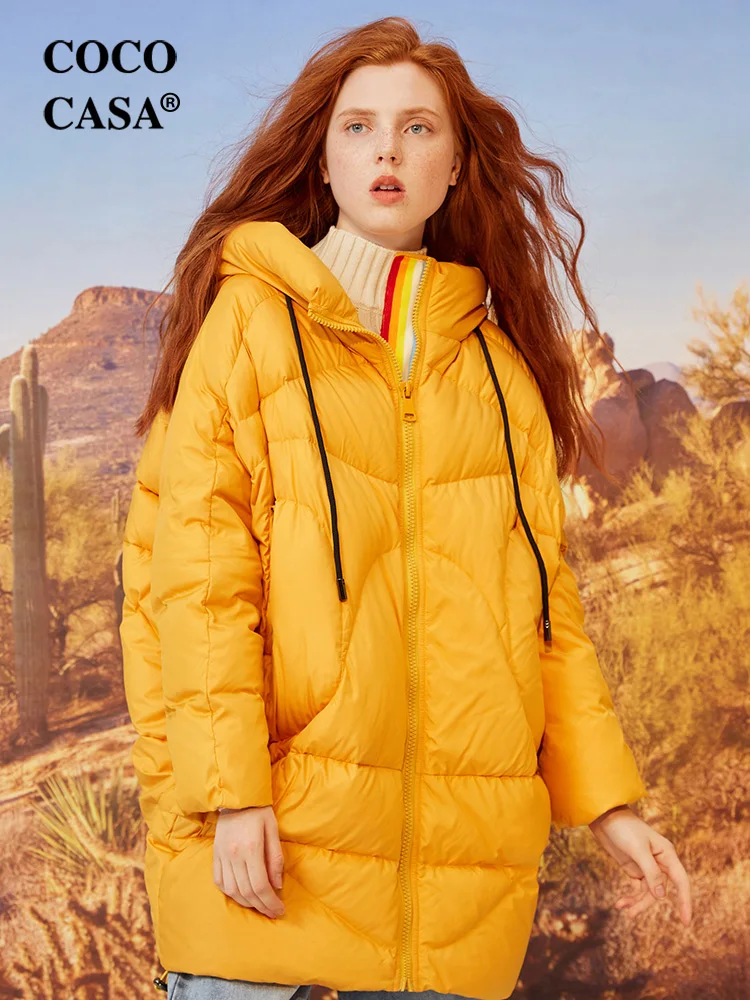 rouge blanc Vestes jaune Chinoiserie Canard Noir Ovesized Ultra Femmes Capuchon Épais De 90 À Hiver Duvet Lynette's Chaud Blanc Manteaux Lâche U1qHxpw