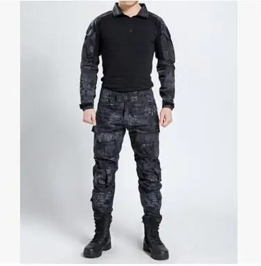 Открытый Охота стрельба CS камуфляжная форма для страйкбола рубашка+ брюки костюмы джунгли тактические форменные топы брюки наборы с наколенники Налокотники - Цвет: black python