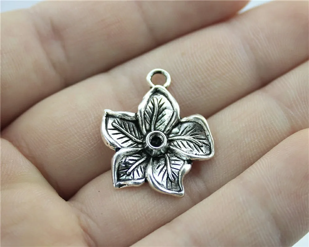 WYSIWYG 8pcs 25x22mm Flower Charms Antique Silver Charms Flower Flower
