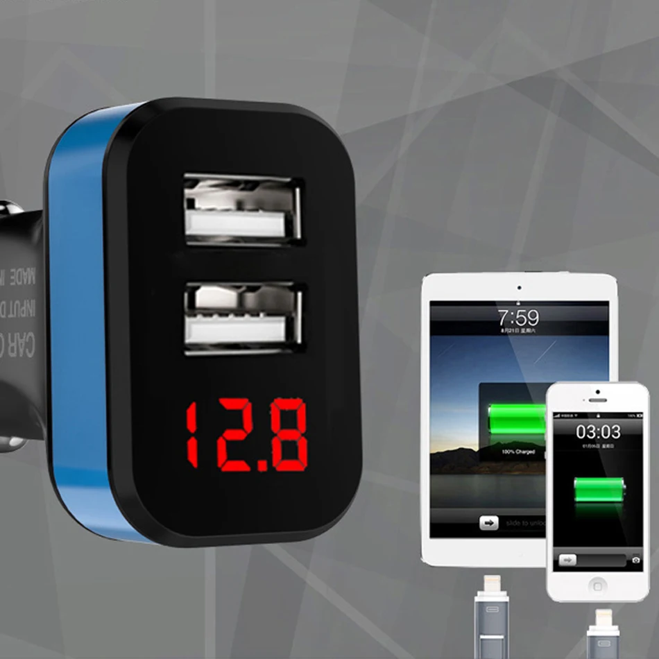 Car Charger Digital Display 2.1A Dual Port USB Charger Adapter for iPhone Samsung Xiaomi Huawei P20 lite USB Phone Charging2