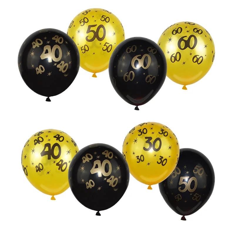 10 шт. 12 дюймов золотой черный 30th 40th 50th 60th латексный гелиевый воздушный шар для