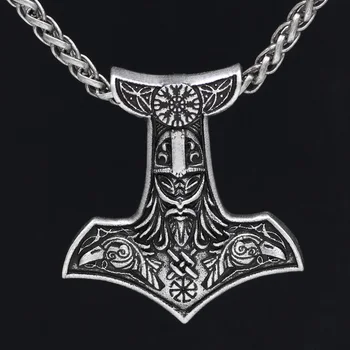 

10pcs Youe Shone Men Viking Amulet Odin Face With Raven Thor Hammer Necklace Knot Pendant Metal Chain