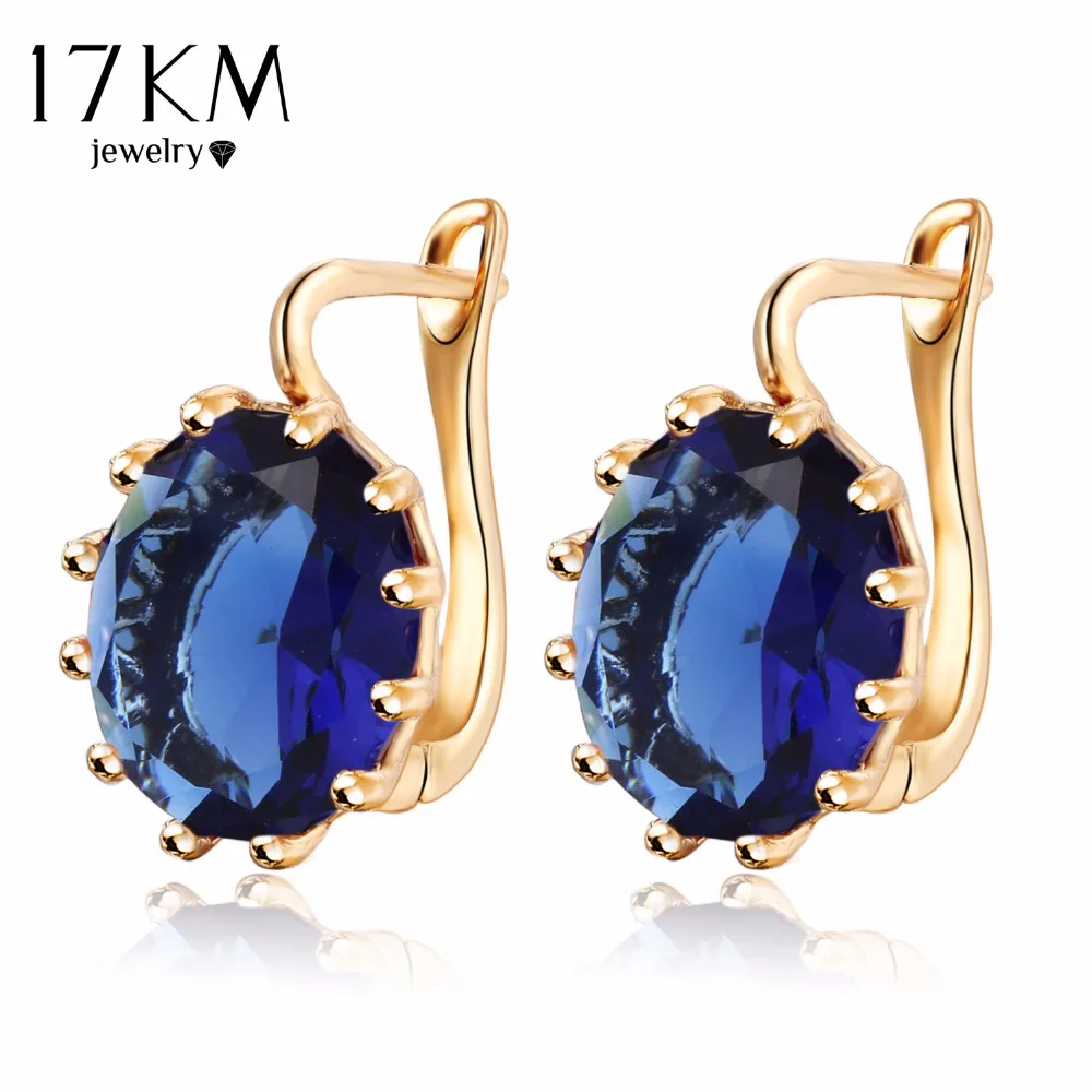 

17KM 4 Colors Steampunk Gold Color Blue Crystal Flower Stud Earrings for Women Gothic Wedding Earring Love Statement bijoux