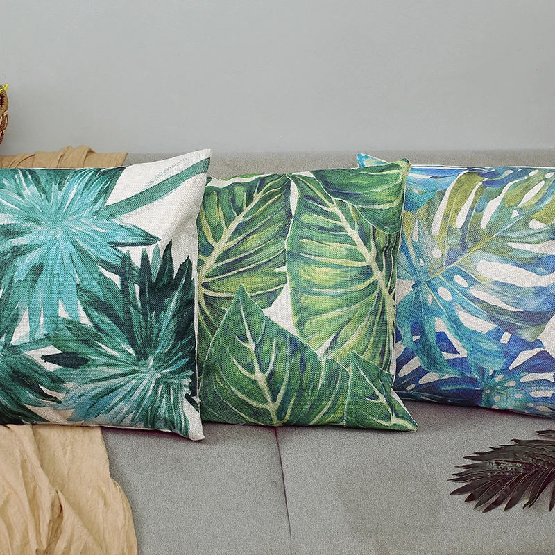 

45*45cm Fashion Plant Decorative Pillowcase Rectangle Throw Pillow Case Linen Banana leaves Cushion Cover For Sofa Cojines
