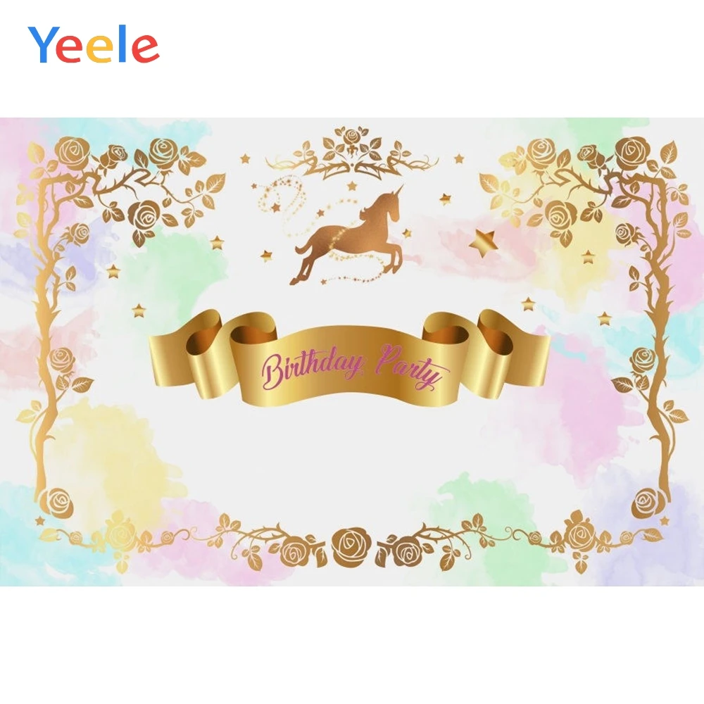 

Yeele Unicorn Flowers Birthday Holy Communion Party Personalized Photographic Backdrops Photography Backgrounds For Photo Studio