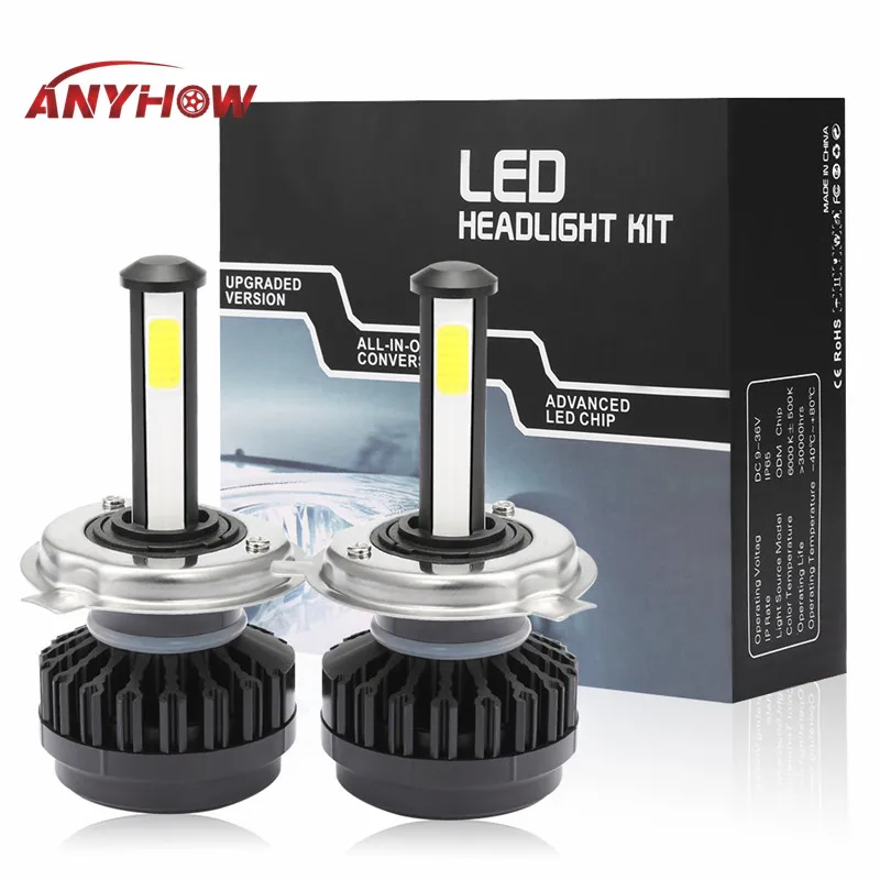 

ANYHOW 2PCS R7 4-side 6000k 8000lm car led headlight Bulbs h4 h7 h8 h9 h11 COB 72W Auto Fog Lights Conversion Kit lamp 12v NEW