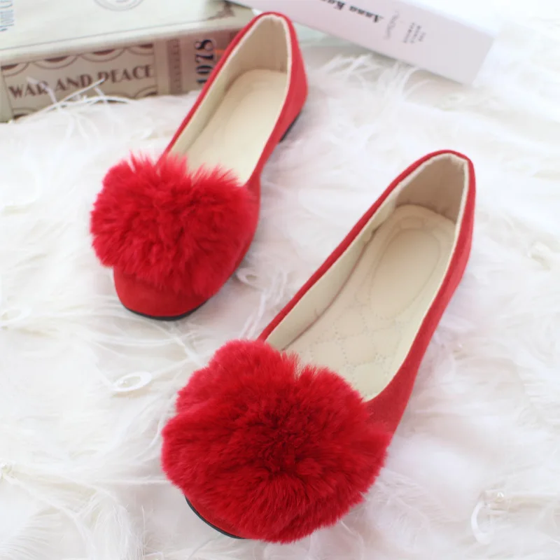 

Hairy Single Shoes Female 2019 Spring and Autumn New Shallow Mouth Flat Women's Shoes Wild Peas Shoes Female Large Size 35-42