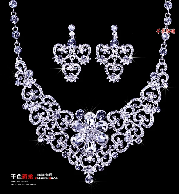 Pearl & Crystal Bridal/Quinceanera Veil Necklace Earrings Jewelry Set