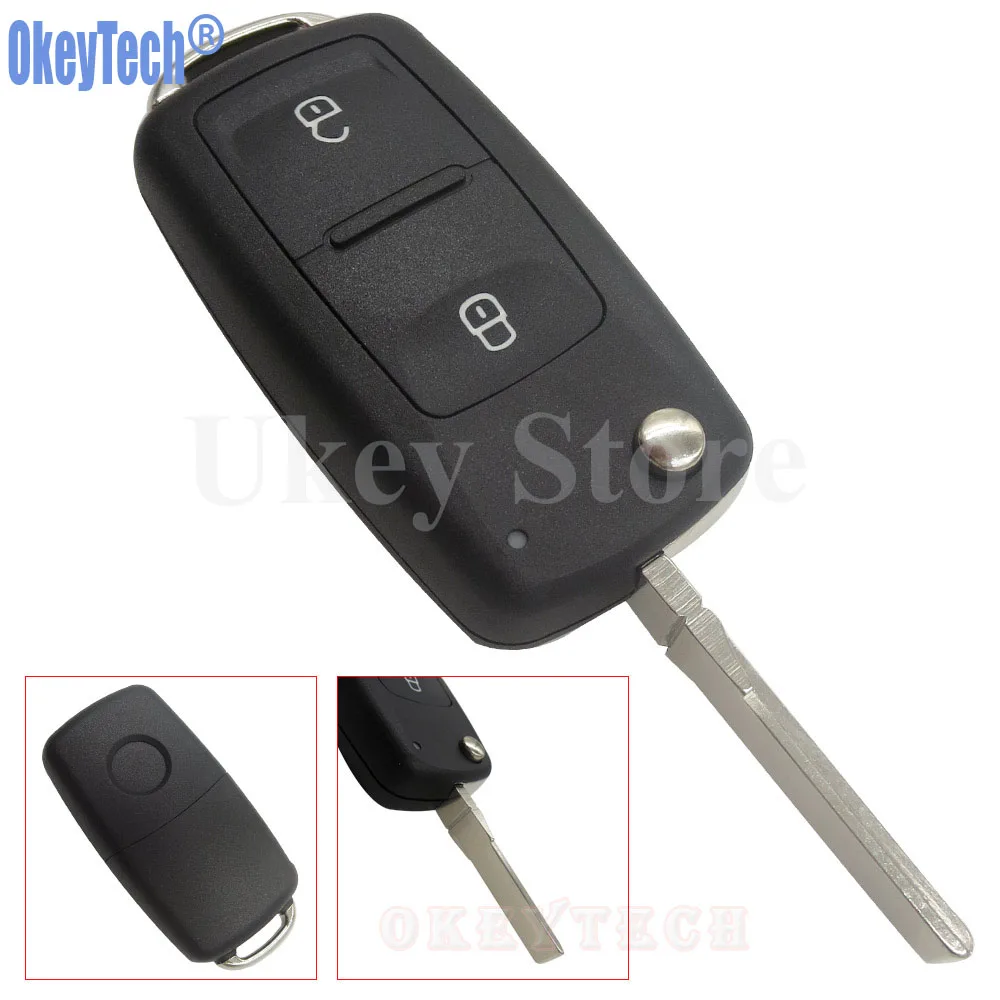 OkeyTech 2 Buttons Car Remote Flip Key Case Shell Fob For Volkswagen VW Jetta Golf Passat Beetle Polo Bora Uncut Blade Blank Key
