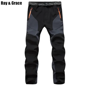 

RAY GRACE Winter Men Hiking Pants Outdoor Softshell Fleece Trousers Waterproof Windproof Thermal for Fishing Camping Climbing
