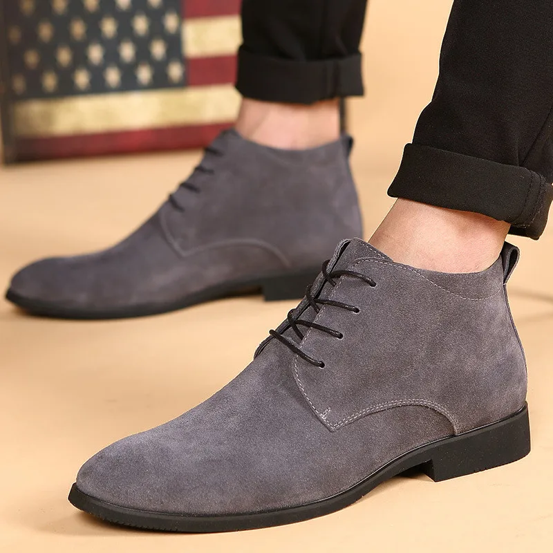 Goedkoop Merkmak Winter Effen Mannen Laarzen Warme Enkel Bont Pluche Formele Lederen Laarzen Man Outdoor Comfortabele Toevallige Mannelijke Kleding Schoenen Flats