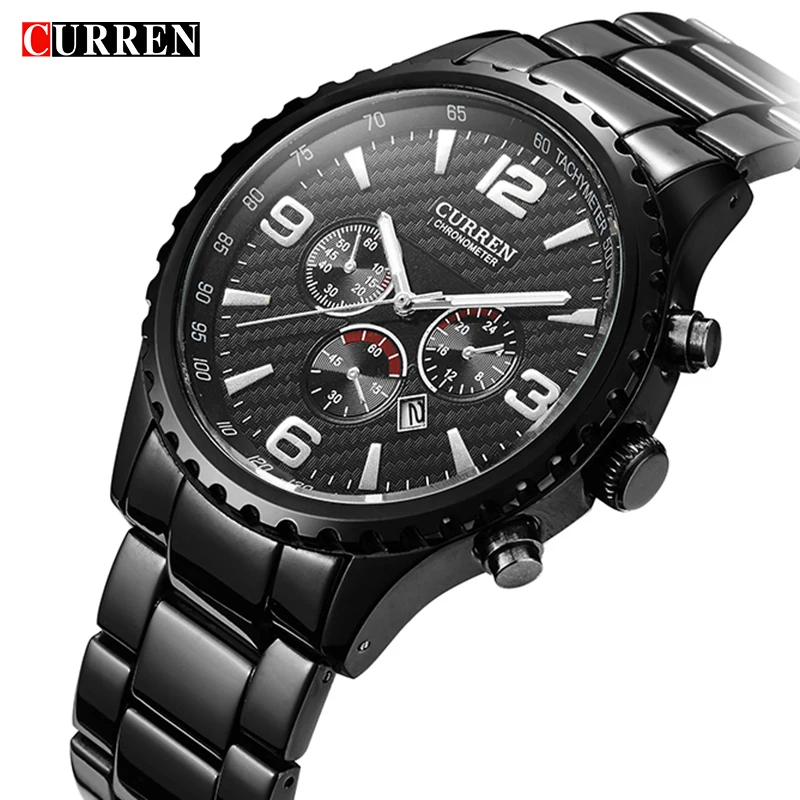 

Men Watches Top Brand Luxury Date Fashion Hours Clock Male Black Stainless Steel Casual Quartz Watch Men Sports Wristwatch 8056