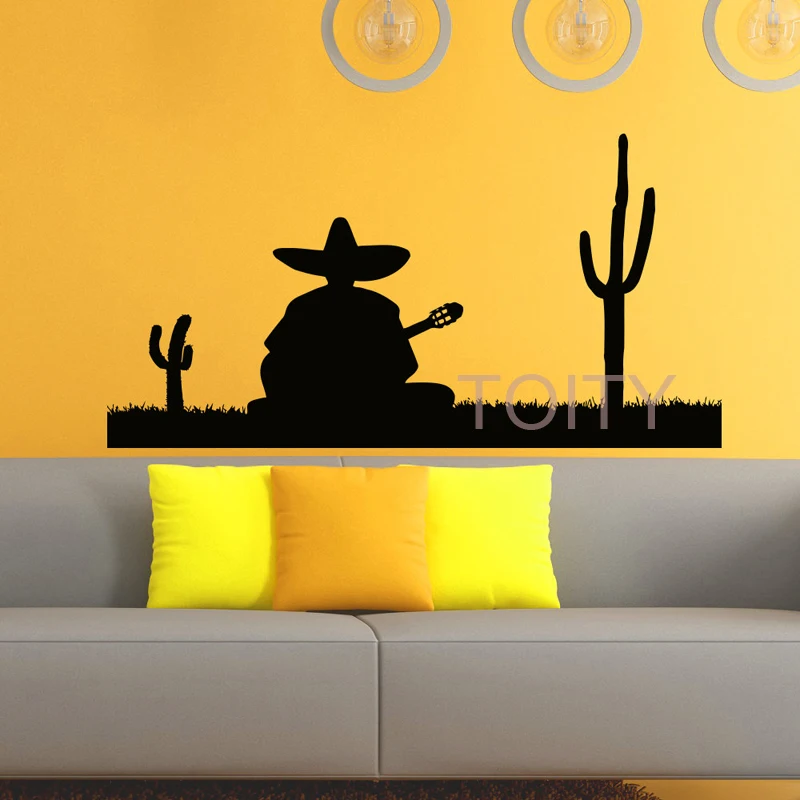 Silhouette Mexican Man Playing Guitar Wall Decal Vinyl ...