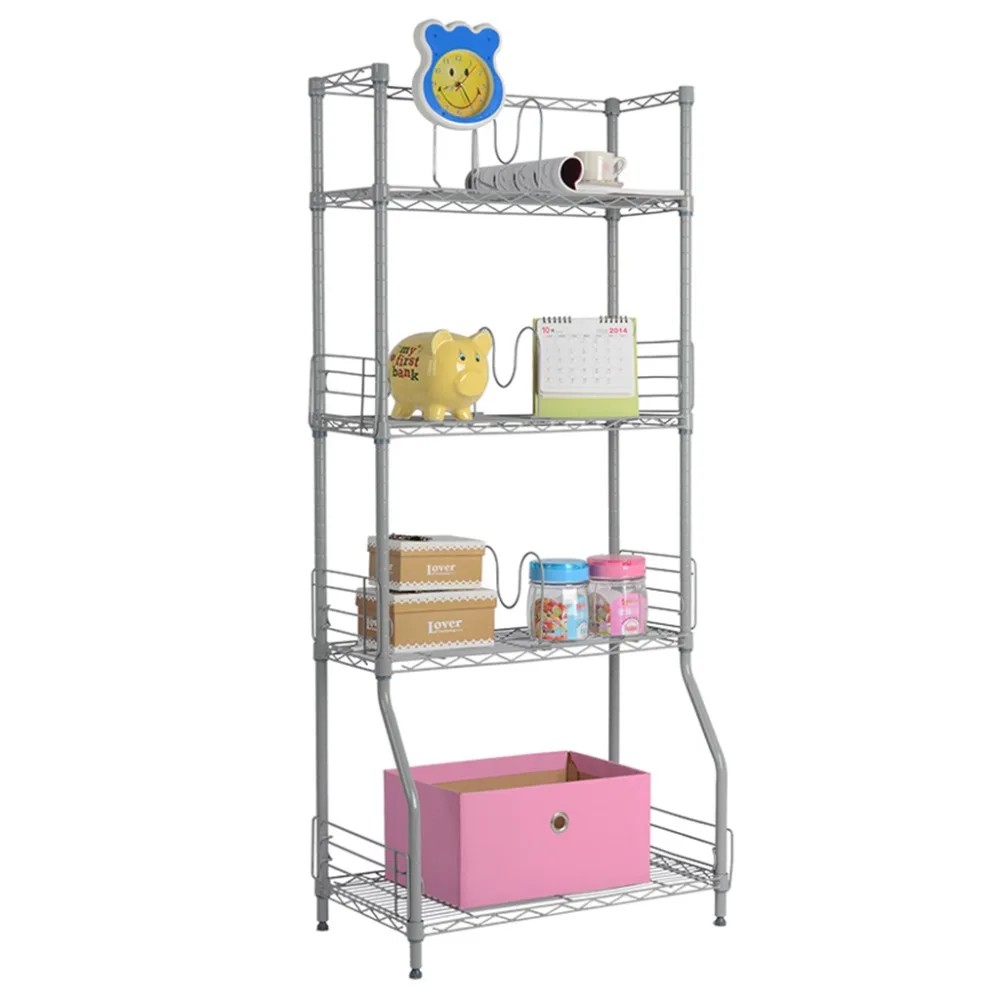 LANGRIA Silver 4 Tier Wire Bookshelf Rack Storage Organization RackS