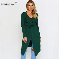 Nadafair Повседневное v-образным вырезом однотонные вязаные Lace-Up Sweater Для женщин 2018 осень-зима модная одежда с длинными рукавами кардиганы