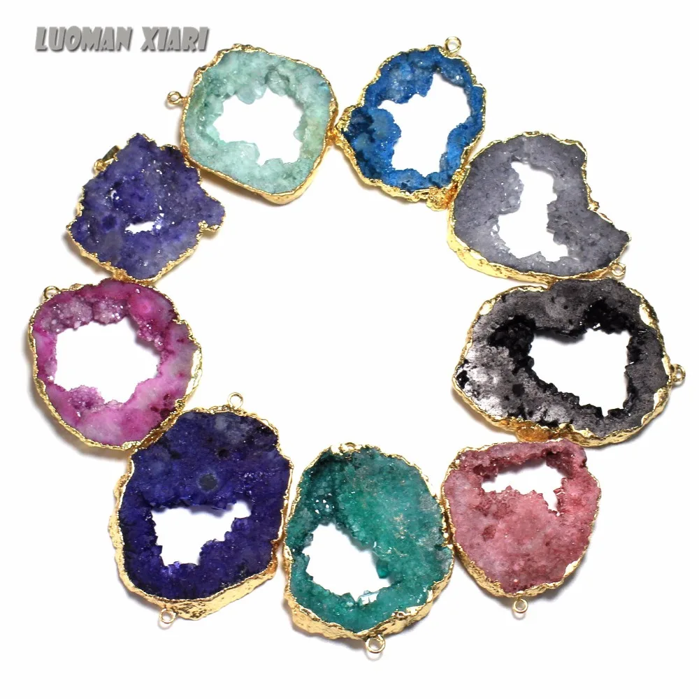 

Wholesale 1 PCS Natural Unique Crystal Colorful Druse Geode Stone Pendant Irregular Geode DIY Fit Necklace For Jewelry Making
