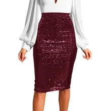 Женские юбки, модные, с блестками, одноцветные, тонкие, высокая талия, для офиса, для девушек, пуш-ап, на бедрах, юбка-карандаш, на молнии, faldas mujer moda 2019ASS