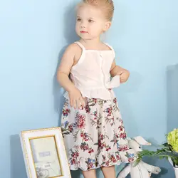 VIDMID/комплекты одежды с цветочным принтом для маленьких девочек, топы для маленьких девочек + юбки, комплекты одежды из 2 предметов для детей