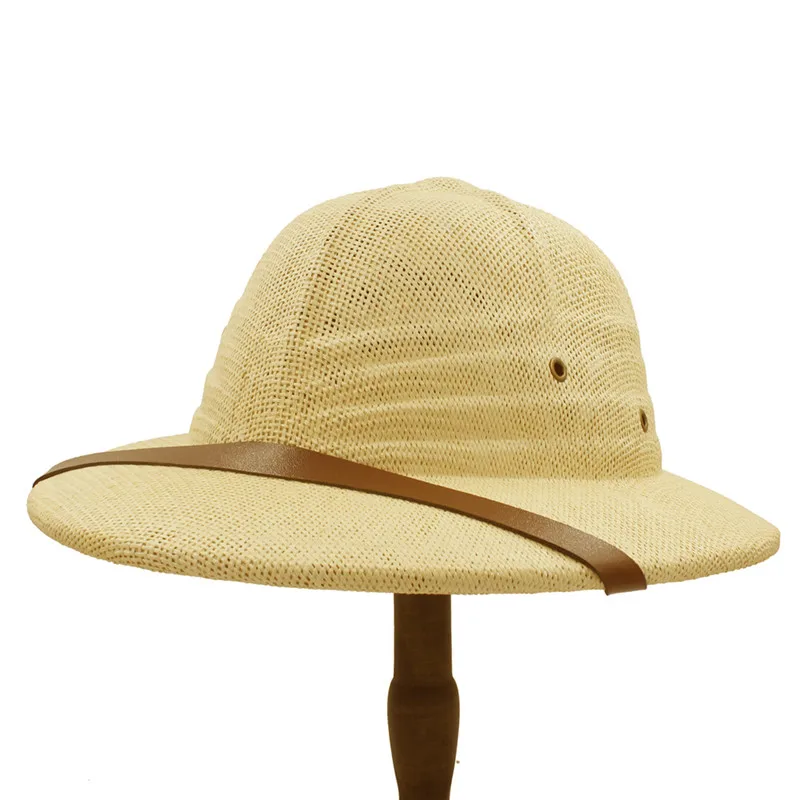 Соломенная Панамка шлем пробковый ведро Шапки для Для мужчин Вьетнамская война армия Dad Hat канотье летнего солнца Шапки сафари джунгли шляпа Землекопа - Цвет: Straw Yellow