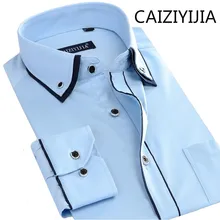 Caiziyijia в английском стиле, осенняя мужская брендовая шелковая рубашка с длинными рукавами, модная однотонная строчка, Camisa Silm Masculina
