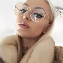 Moda 2018, gafas redondas de medio Marco, gafas grandes transparentes Vintage para mujer, monturas doradas, lentes transparentes, gafas para hombre y mujer