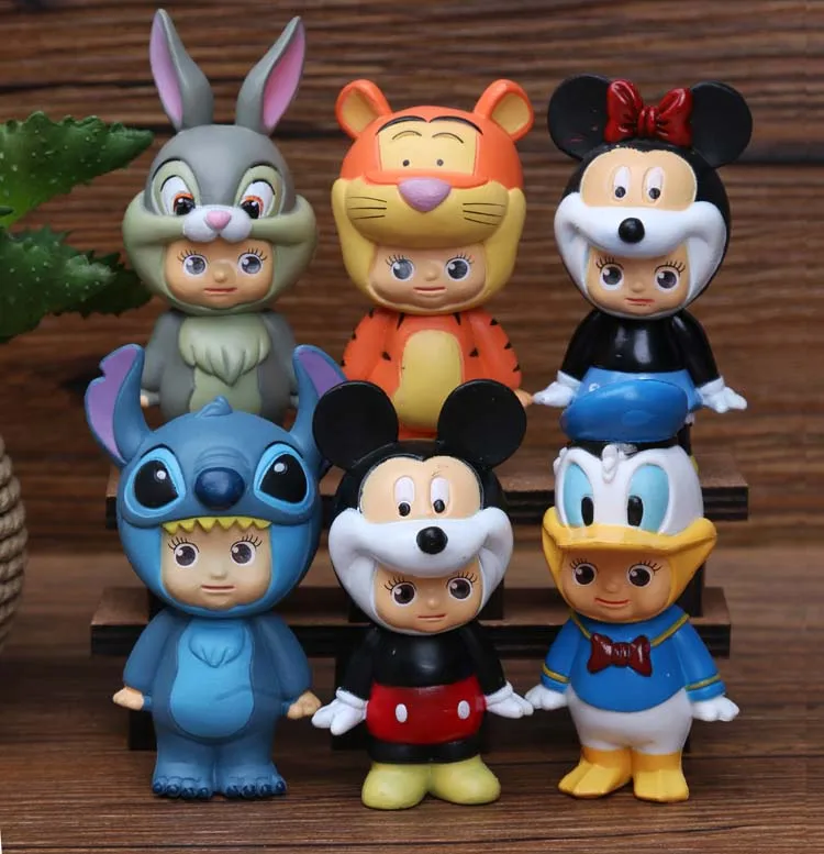 

Cute Disney Kewpie Doll Edition Art Toy Animal Cartoon Mickey Vigny Doll Ornaments 6pcs Anmie Toys for Children Birthday Gift