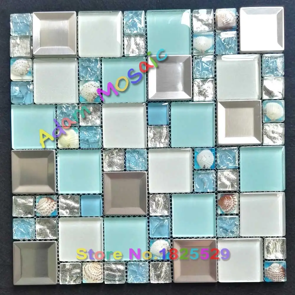 Beach style natural shell mosaic tile blue subway mother of pearl tiles