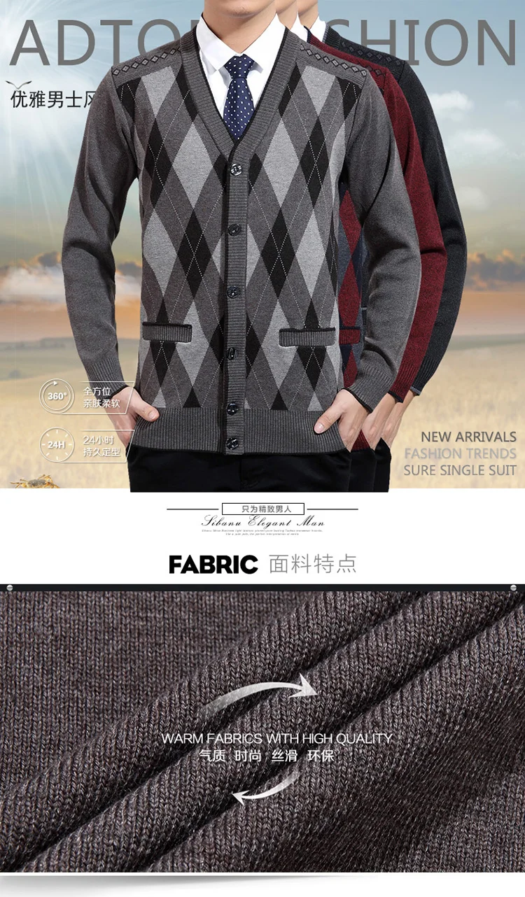 Man Woollen Cashmere Cardigan Sweaters Textured Knitted Sweater Men V-neck Cardigan Elegance Knitwear Business Casual Wear (2)