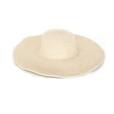 Модная пляжная шляпа от солнца, женские летние шляпы от солнца для женщин, соломенная шляпа от солнца с большими полями, складная пляжная шляпа для девушек - Цвет: beige