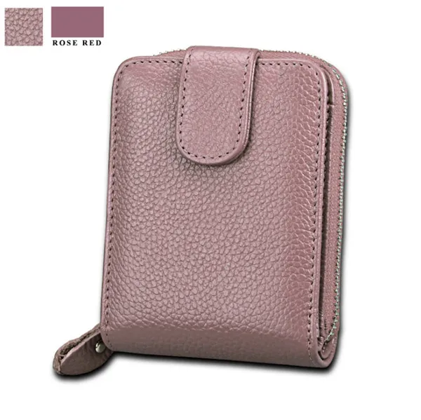 BISI GORO Unisex Genuine Leather Card Holder ID Credit Card Case Driver's License Wallet High Capacity Female Credit Holde - Цвет: bean pink KB10