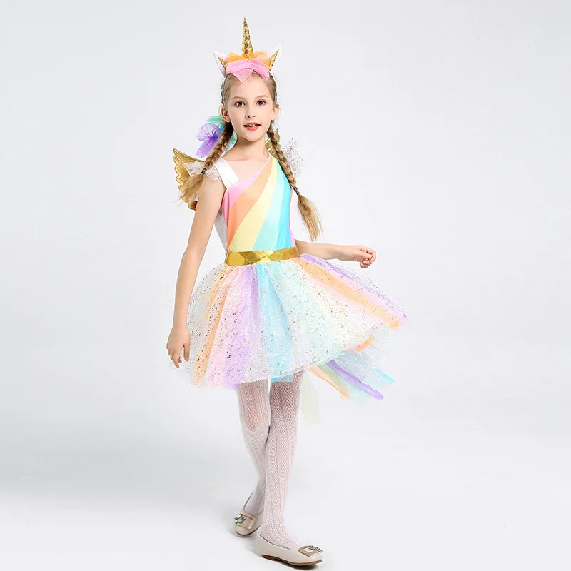 Kids Magical Rainbow Horse Fantasy Child Girls Unicorn Halloween Or Birthday Party Fancy Costume