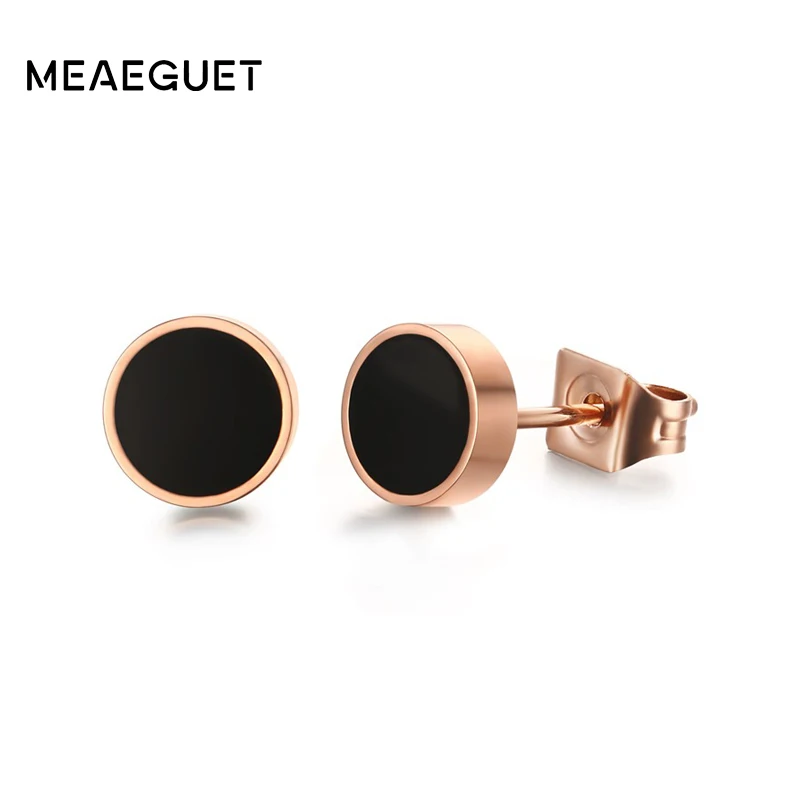 

Meaeguet Popular Rose Gold Color Stainless Steel 6mm Stud Earrings For Women Epoxy Circle Round Ear Jewelry