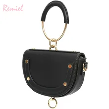 Мини седельная сумка Ретро Мода Новые Женские металлическое кольцо сумка Качество искусственная кожа женская сумка через плечо