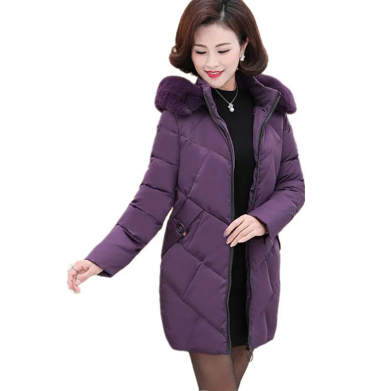 Long Sleeve New Women Medium-Long Parkas Mother Winter Hooded Soft Fur Collar Plus Size 5XL Slim Padded Winter Coats CQ2284