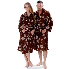 Мягкий теплый зимний халат из кораллового флиса для взрослых с принтом снежно-коричневого цвета размера плюс, парный халат, одежда для сна, халат для мужчин и женщин