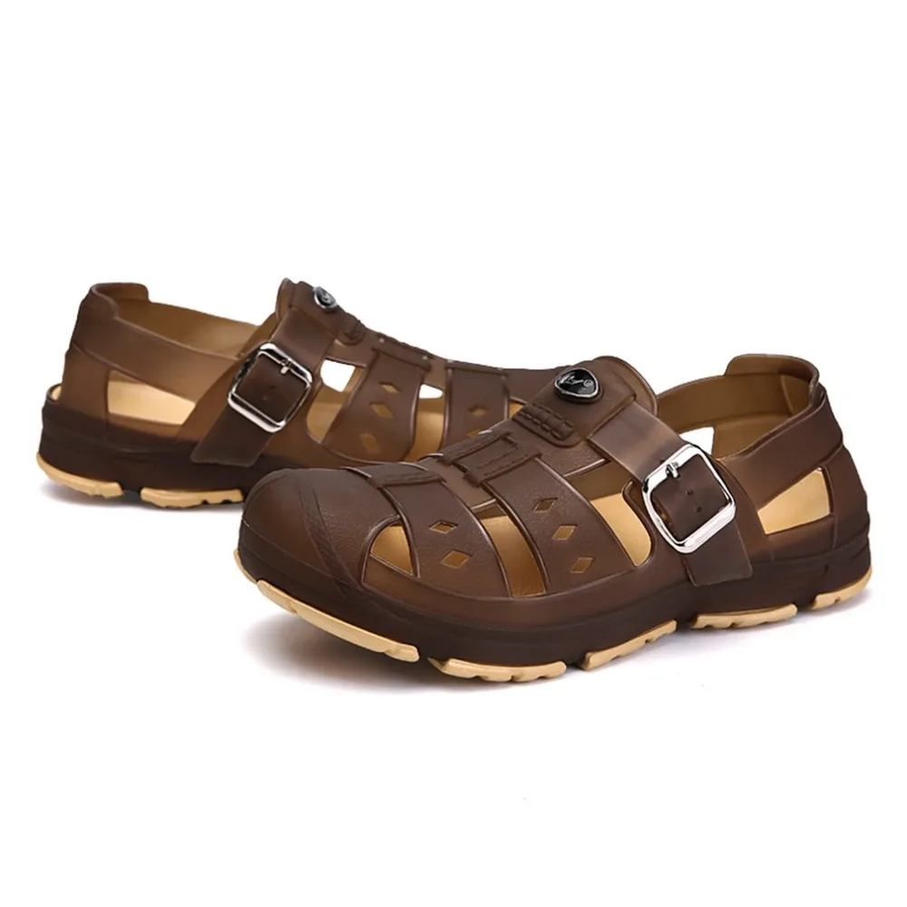

2018 Summer Men Beach Shoes Breathable Sandals Casual Anti-Slip Rubber Shoes Hollow Out Shoes Slip-on Flats Slippers
