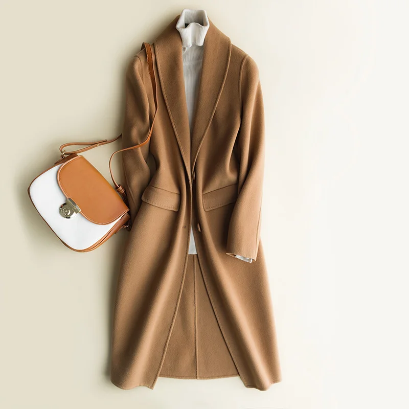 Manteau V 1712 Camel Automne Unique Femmes Laine Bas midnight Poitrine Long Double Blue Hiver Tournent Couche Sur Col 2017 Pure Vers Les Le ZRHTYqY