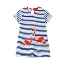 Jumping meters/Летняя одежда для маленьких девочек с аппликацией и милым фламинго, платья принцессы наивысшего качества для маленьких девочек с