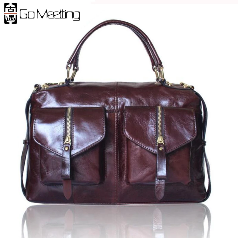 2016 New Brand Genuine Leather Positive Double Pocket Women s Handbags Cowhide Shoulder Crossbody Bags High
